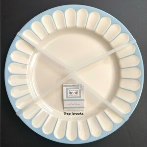 🎁4PC SIGRID OLSEN Melamine Plates - 4 Dinner w Rim Ridges - Blue & Cream